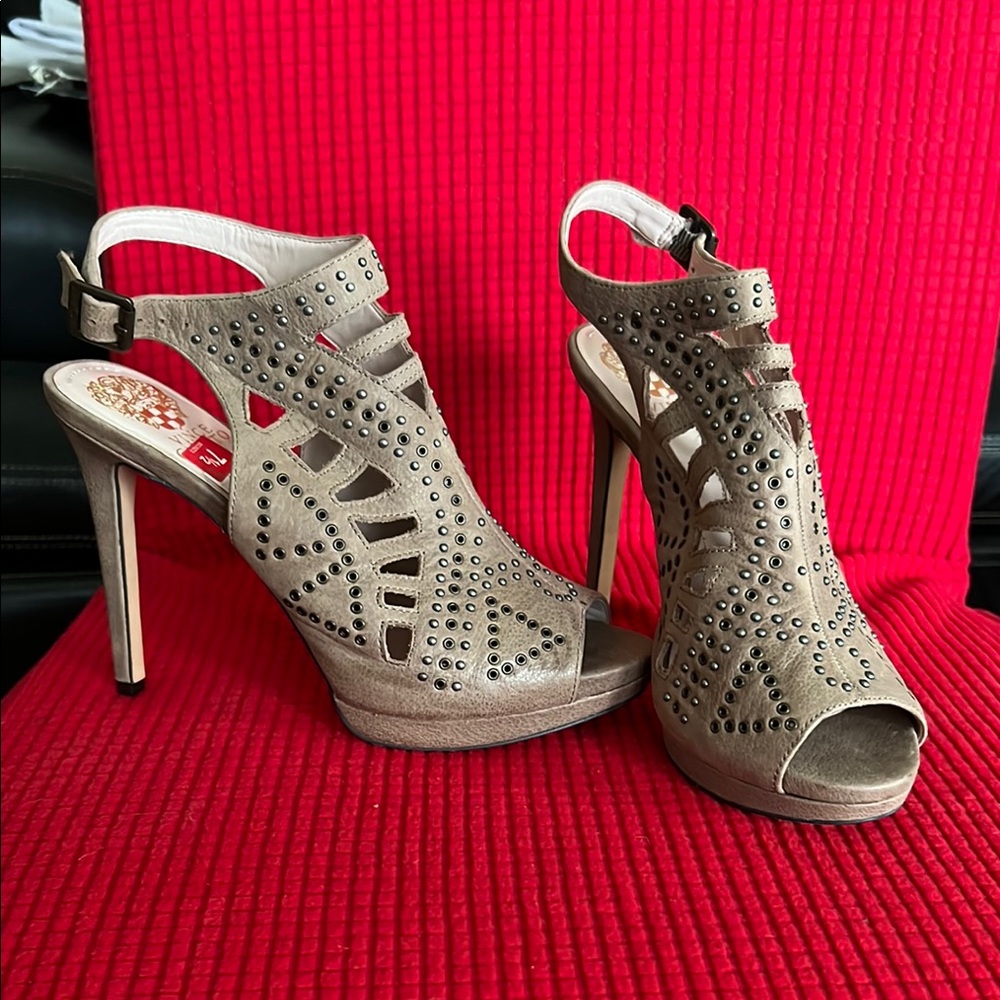 Vince Camuto Tan Peep-Toe Slingback Heels